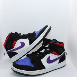 Men's Jordan 1 Mid Lakers Top 3 Black/Field Purple-White-Gym Red-Blue Size 9